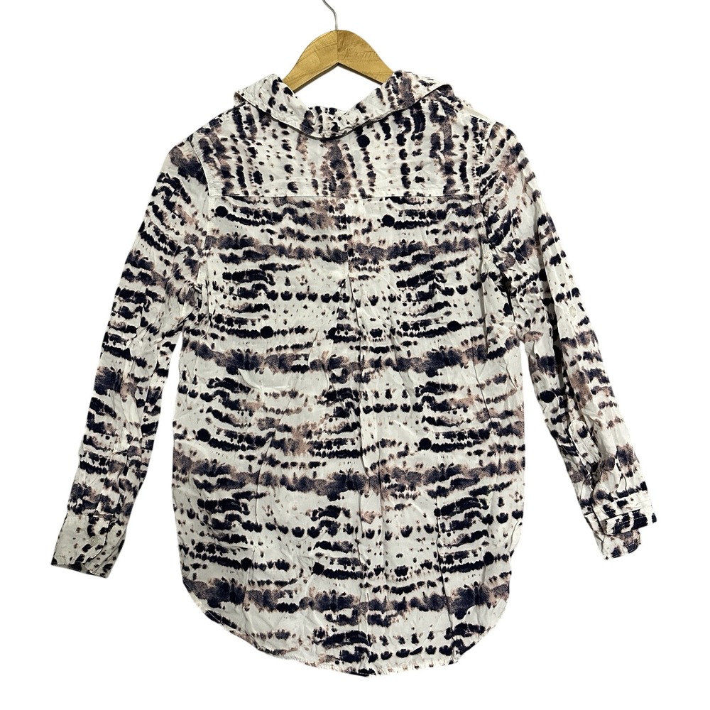 Velvet Heart Button Down Shirt Womens Small White Tie Dye Rayon - Picture 7 of 8